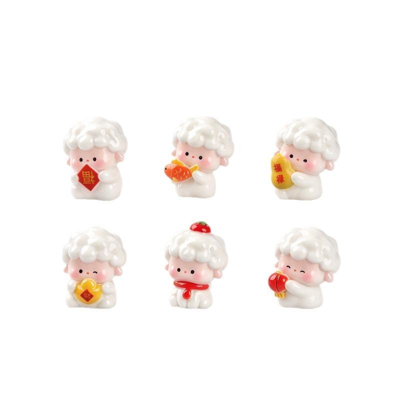 1/6 Pcs Year Of The Sheep Resin Ornament Spring Festival Mascot Miniature Chinese New Year 2027 Statue Home Party Desktop Orname