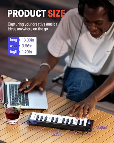Donner MIDI Keyboard, 25 Keys, USB Controller, Mini Keyboard, Compact, Velocity Sensitive, Music Production, Japanese Instruction Manual, Black N-25