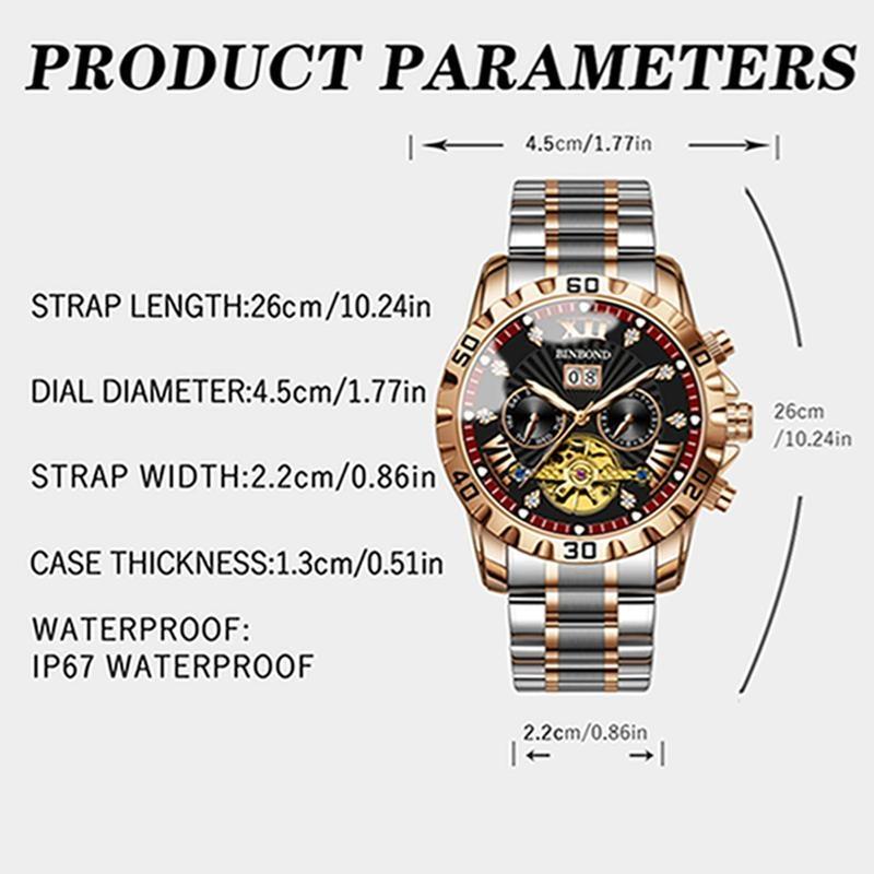 BINBOND Fashion Tourbillon Automatic Watch Men Luxury Skeleton Mechanical Wristwatch Stainless Steel Wristwatches