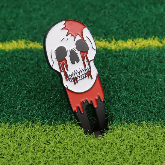 Skull Golf Divot Repair Tool Zinc Alloy Magnetic Ball Marker Holder Metal Green Fork Tool Golf Accessories Men Women Golfer Enthusiasts Gift