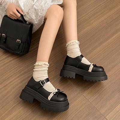 College Style Black Platform Small Leather Shoes Women's 2025 Summer New Japanese with Skirt Bow Mary Jane Single Shoes