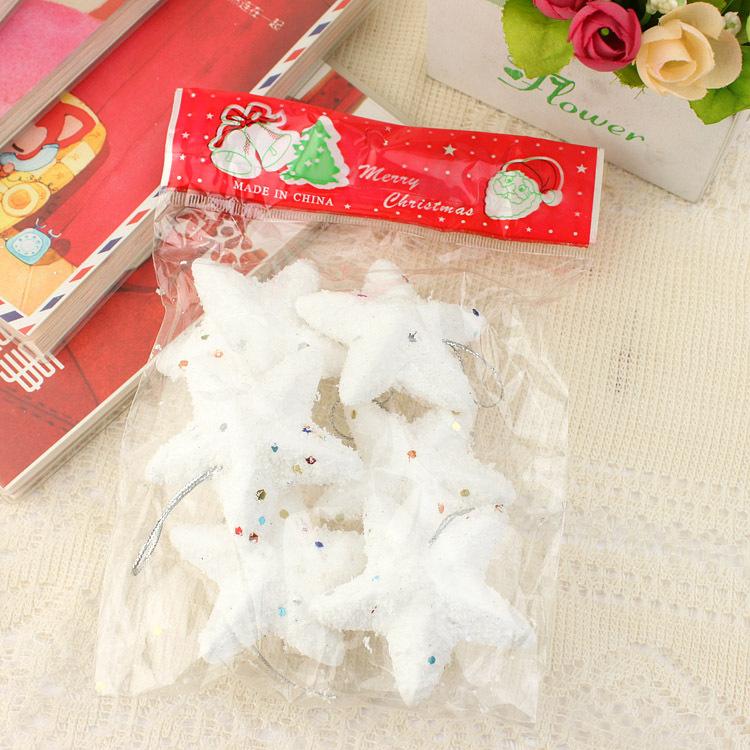

Christmas Star Hanging Pendants Foam Shiny Pentagram Decoration White Festive Snowball Drop Ornaments Xmas Tree Home Party Gifts 1 set(6 pcs)