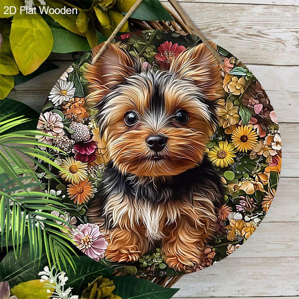 2D flat hanging decorative signs,interior wall or door decoration,garden Dec,the pattern is a dog and daisy flowers,housewarming gift for friends