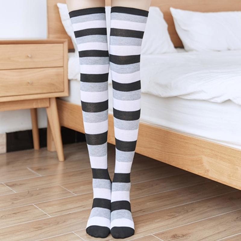 Oberschenkelhohe Socken für Damen Mädchen Lange Kniestrümpfe Bunte Streifensocken Über das Knie Strumpfwaren Socke Polyester Strumpf