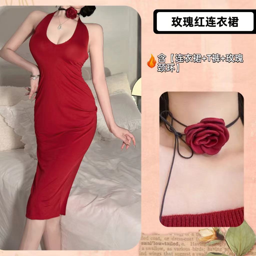 French Celebrity Deep V Buttocks Dress Pure Seduction Pajamas Sex Lingerie Sexy No-Take Suit Women