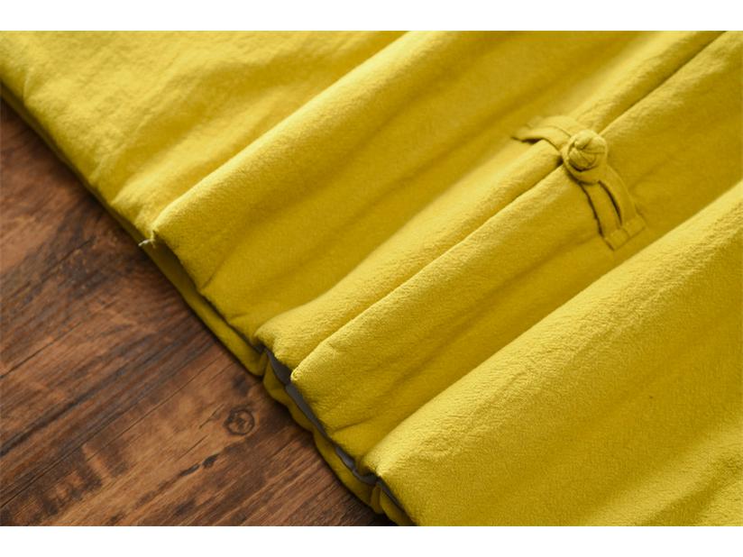 Winter Retro Chinese Cotton-Linen Women’s Coat - Solid Color, Stand Collar, Frog Button, Thickened Warm Jacket