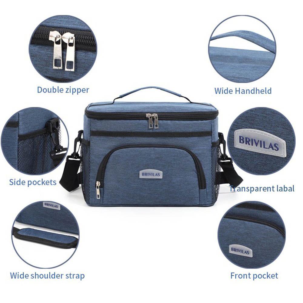 25L Shoulder Lunch Bag with Zip Food Carrier Bag Portable Insulated Cooler Tote Outdoor