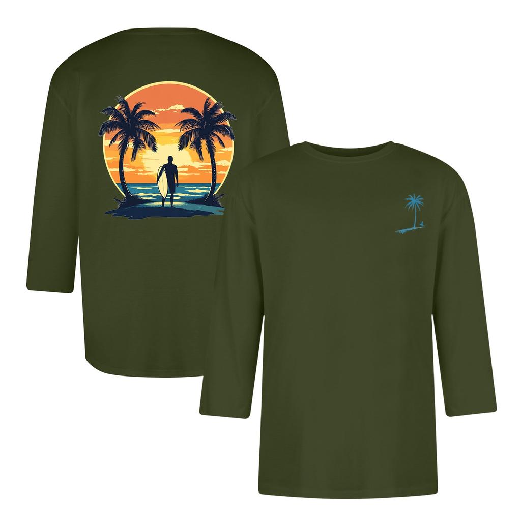 Men's casual and fashionable printed collar three-quarter sleeve top T-shirt