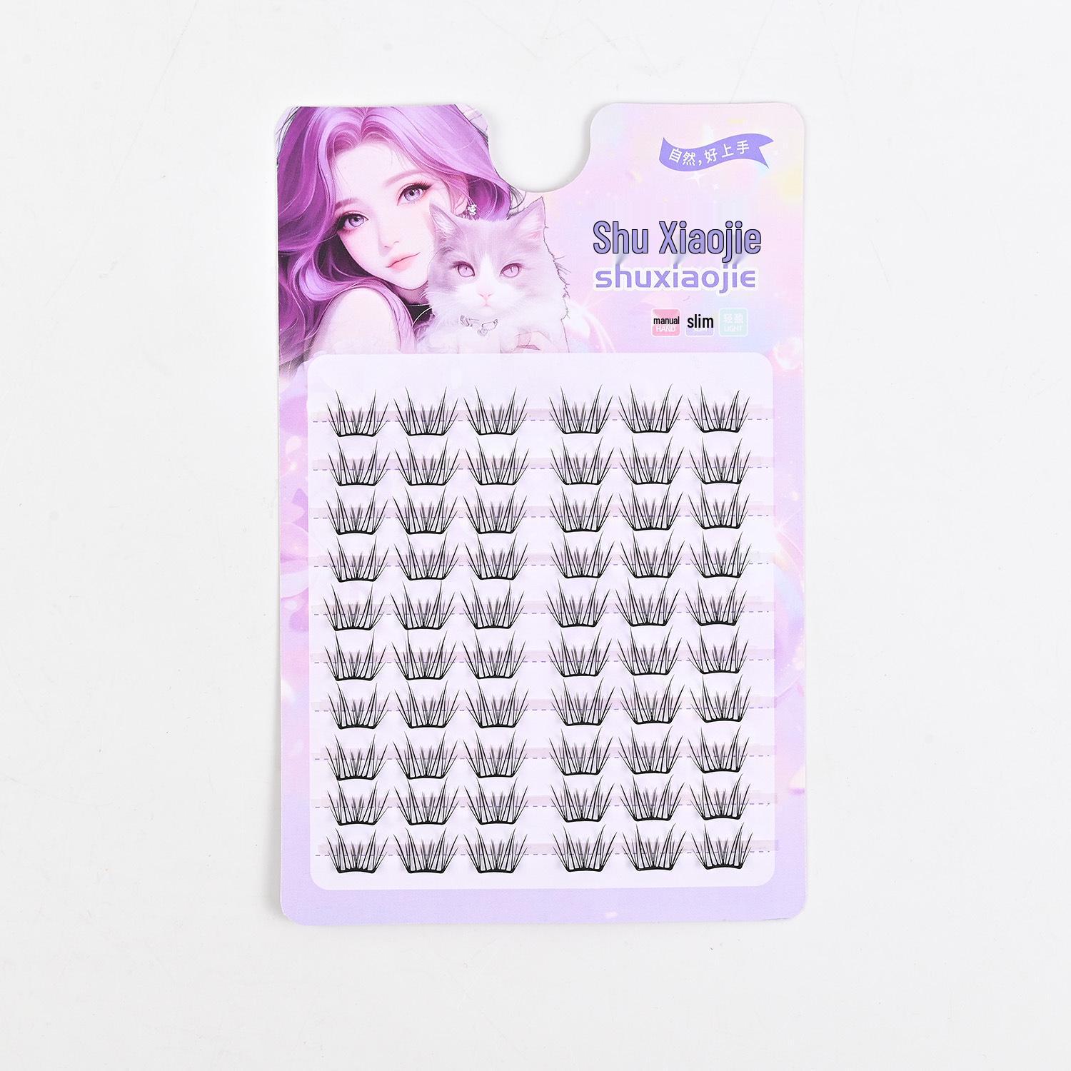 Self-Adhesive Segmented False Eyelashes - 10 Rows Dandelion Blue & White Porcelain Deer Cluster