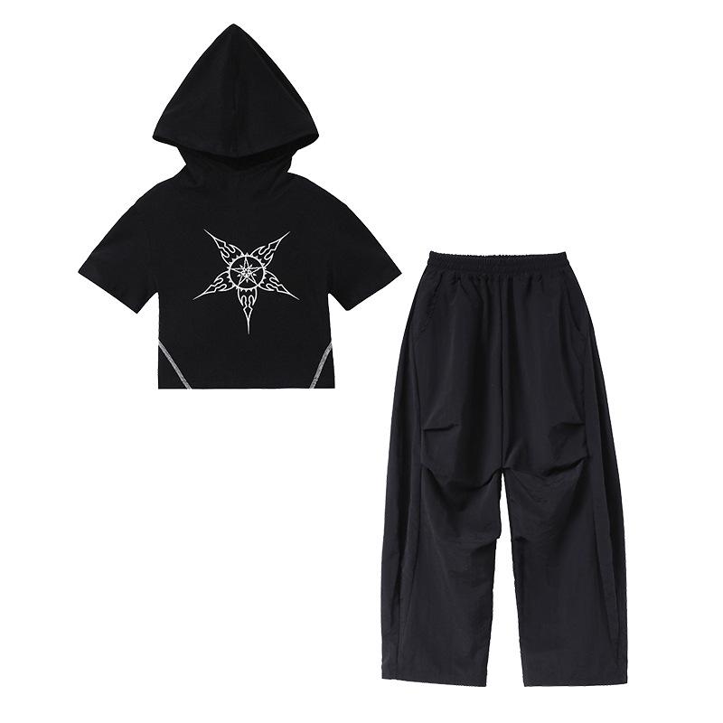 Girls' Jazz Dance Costume Set: Korean Style Cropped Vest & Sweatpants for Performances