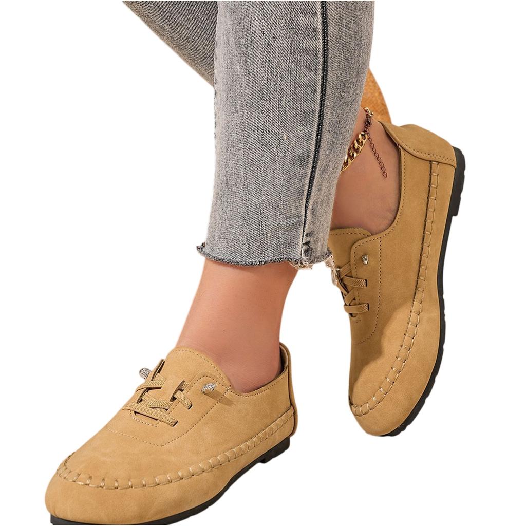 Women Round Toe Flat Shoes Casual Slip On Loafers Soft Sole Moccasins Stitching Design Comfortable Walking Shoes for Everyday Use