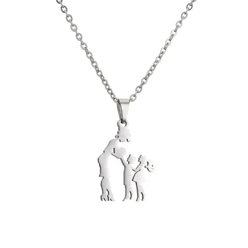Mom Daughter Family Necklace Stainless Steel Chain Children Kid Silver Color Pendant Necklaces Jewelry Women Mother's Day Gift