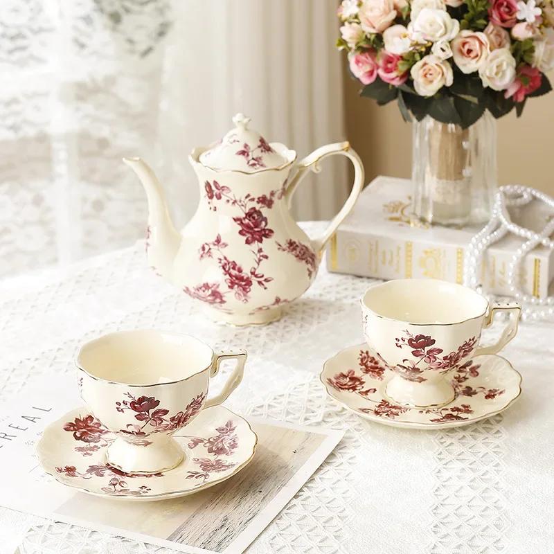 Cup and Plate French Restaurant Afternoon Tea Coffee Cup Home Furnishings British Retro Palace Style Ceramic Tea Pot Set Gift