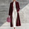 Cappotto Lungo da Donna in Velluto con Collo a Revers Lunghezza Sopra il Ginocchio Elegante Capospalla Invernale