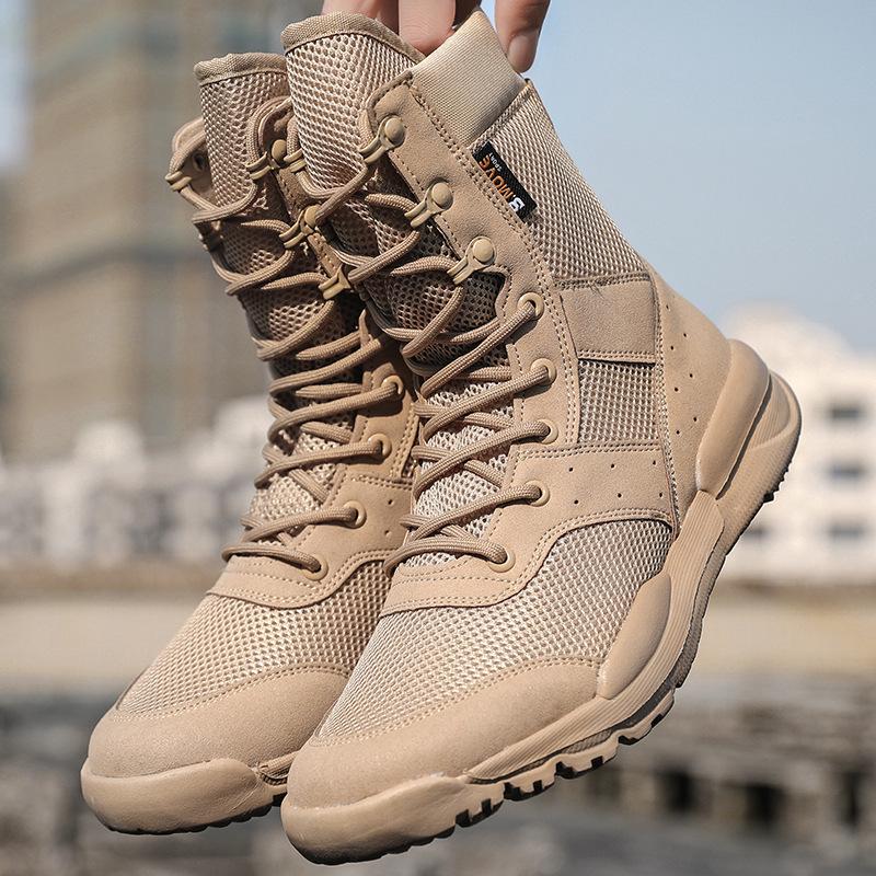 Men's Summer Lightweight Breathable Combat Boots - High Top Military Desert Mesh Shoes for Outdoor Activities