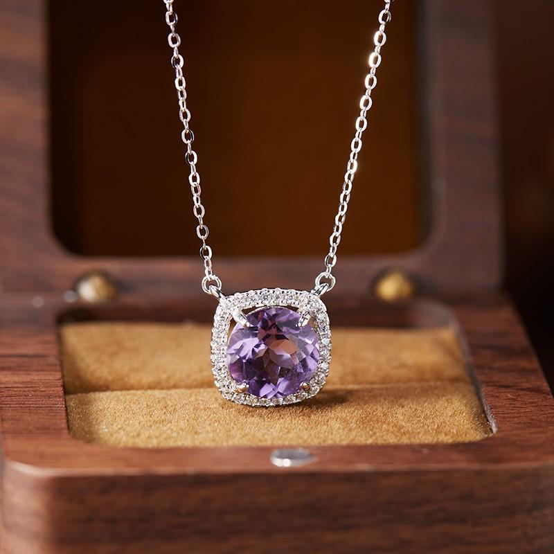 Pillow Shape Gemstone Necklace Choker Natural Amethyst Citrine Topaz Dainty Jewelry