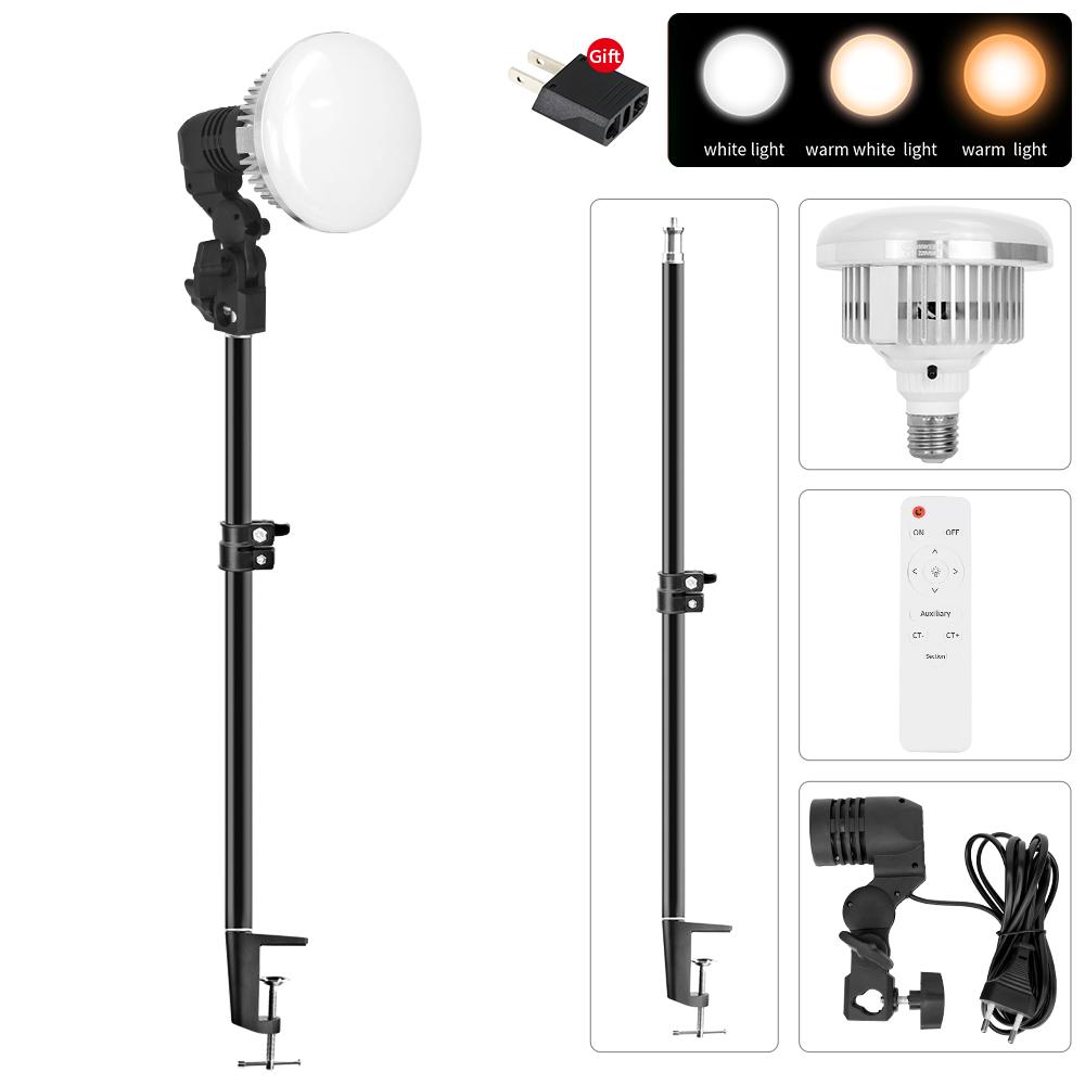 Dimmable LED Video Light With Monopod Mount Bracket Photography Lighting 155W Lamp Bulb EU E27 Base For Photo Studio Live Stream