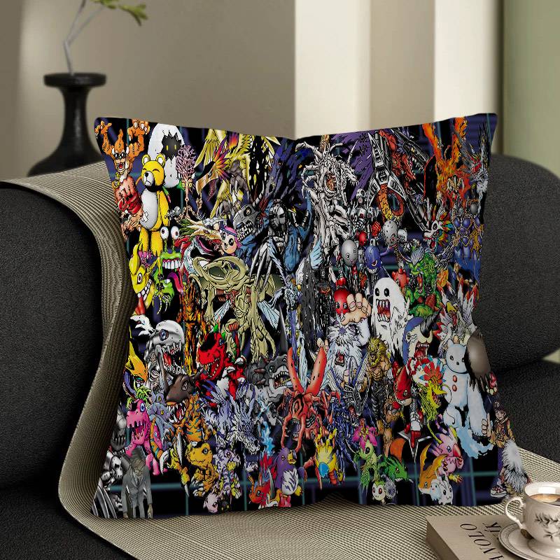 Cartoon B-Digimon Pillow Covers Cartoon Sofa Decorative Home Double-sided Printing Short Plush Cute Cushion Cover