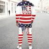 Men Sunflower Skull Flag Print Long Sleeve Sweatshirt And Drawstring Jogger Pants Casual Two Piece Streetwear Outfit