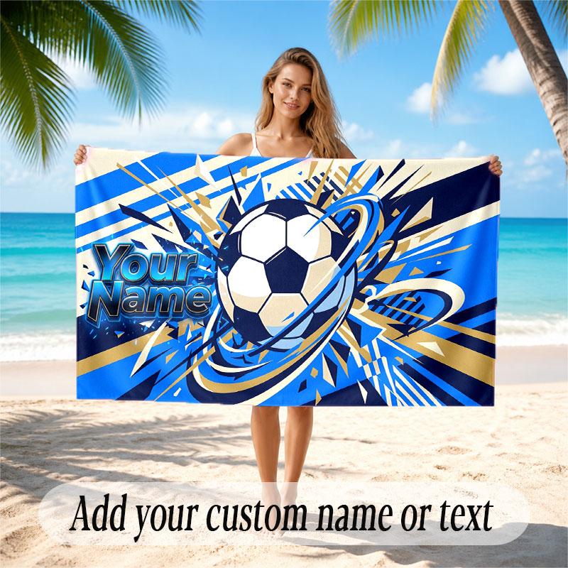 Soccer Theme Beach Towel Personalized Custom Name & Text Soft Quick Dry Beach Towel for Swimming Travel
