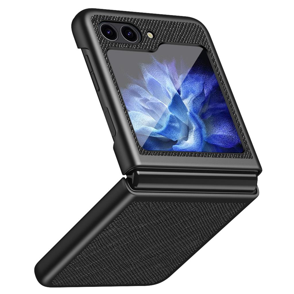 For Samsung Galaxy Z Flip6 5G/Z Flip5 5G Case Shockproof Cross Texture PU Leather+PC Phone Cover