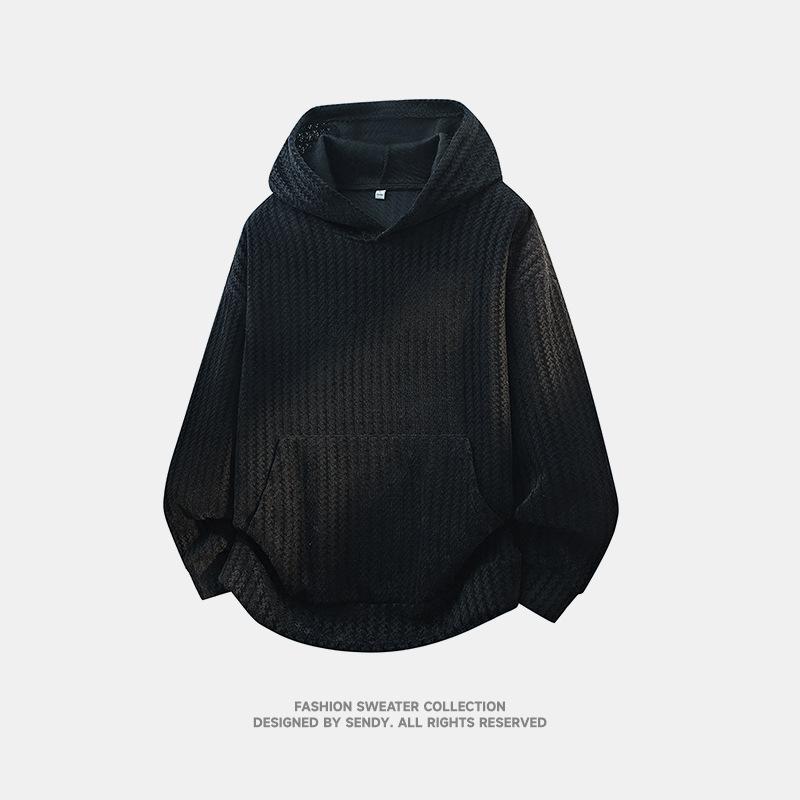 Men's Solid Color Round Neck Hoodie - Casual Autumn Loose Fit Pullover T-shirt