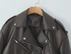 European & American Style Women's Slim Leather Motorcycle Jacket with Lapel Zipper