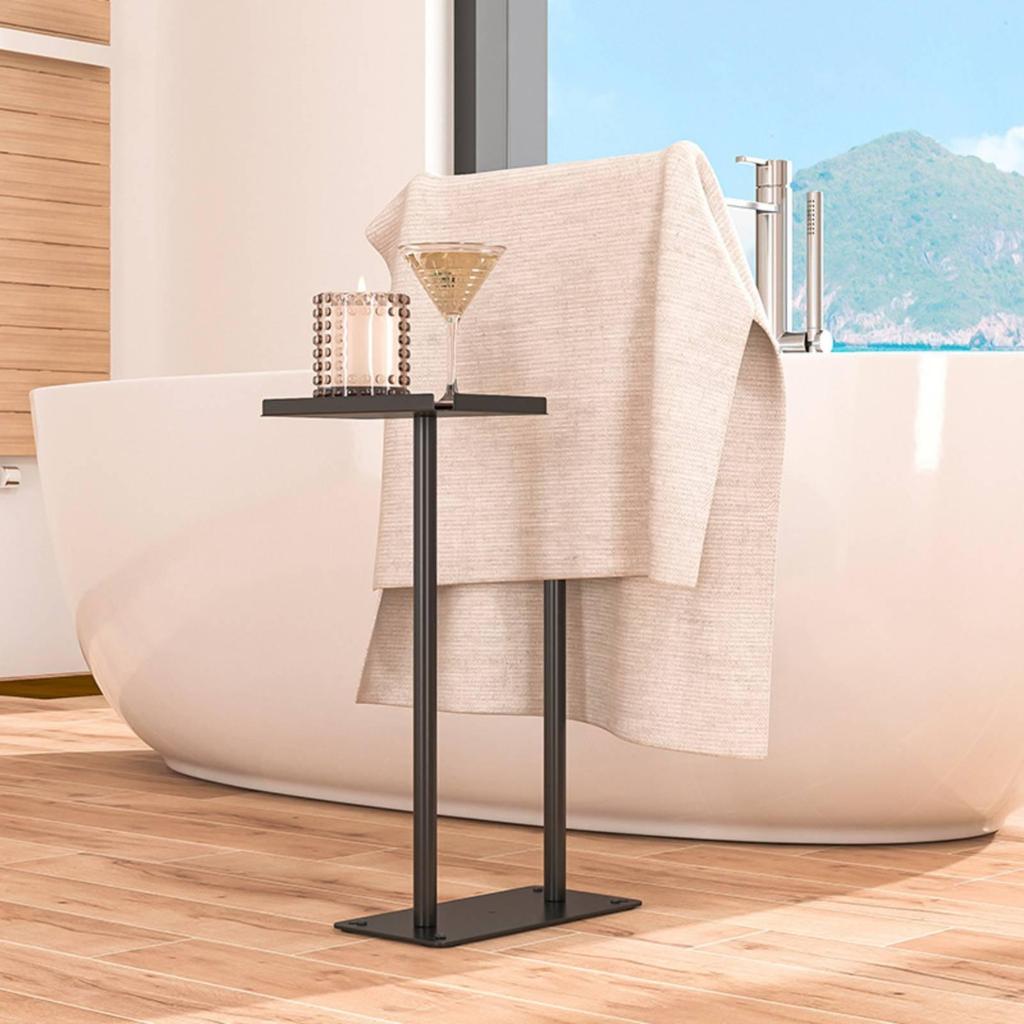 Stainless Metal Towel Rack with No Drill Washroom stand Rectangular Base Sturdy for Bathtub