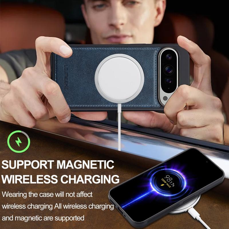 Magnetic Wireless Charging Leather Wallet Phone Case For Google Pixel 10 Pro XL 9 9A 8 8A 7 7A Pixel9 Pixel8 Pixel7 Flip Cover