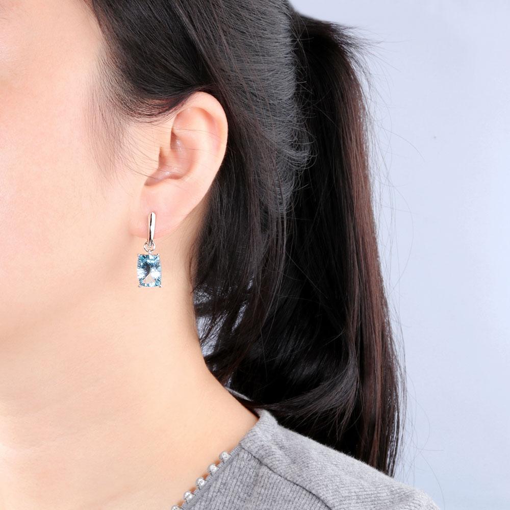 Real Sky Blue Topaz Earrings Special Cut Natural Gemstone Fine Jewelry for Women Earring 925 Sterling Silver