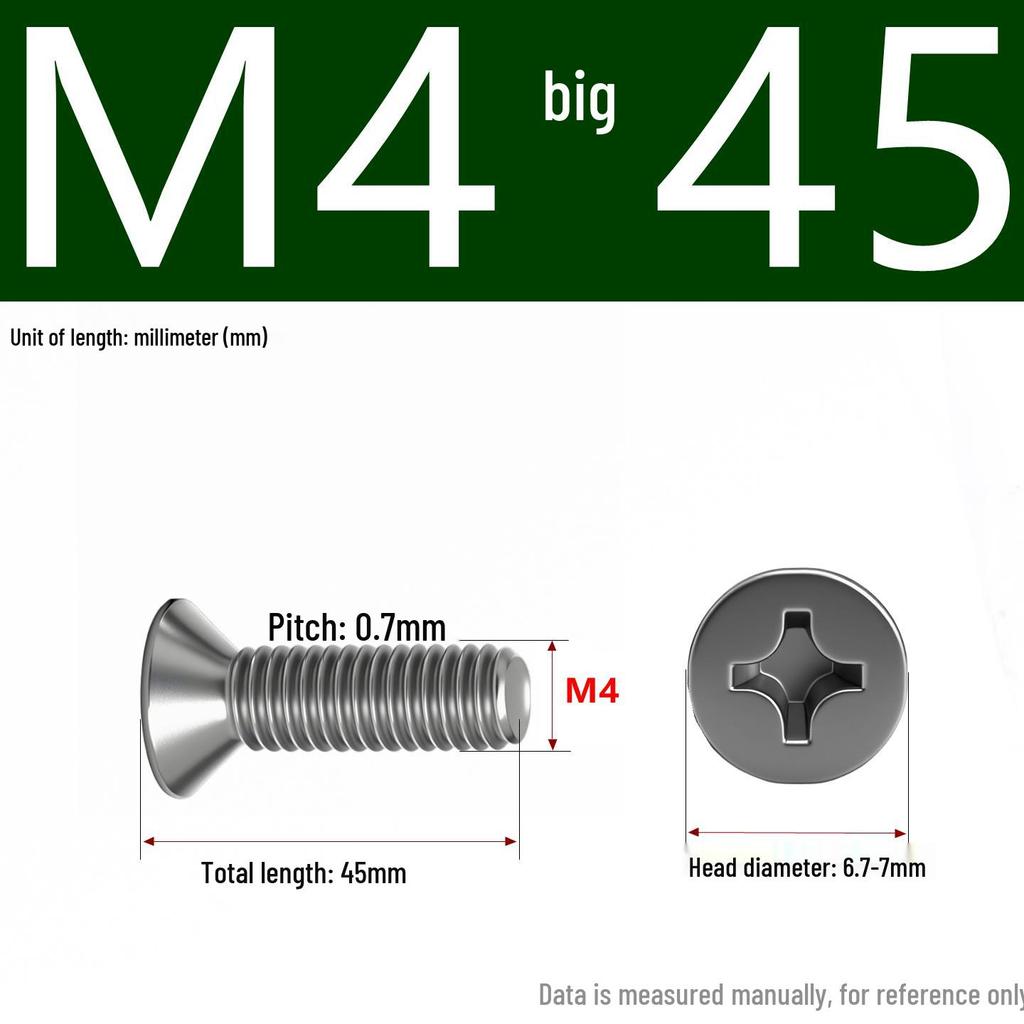 201 Stainless Steel Countersunk Phillips Head Screw: Flat Head Bolt M2-M8