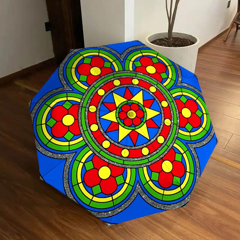 

1pc Stained Mandala Automatic Umbrella Durable Iron Frame & Plastic Handle, Gift for Men & Women, Sturdy Construction yy250905129