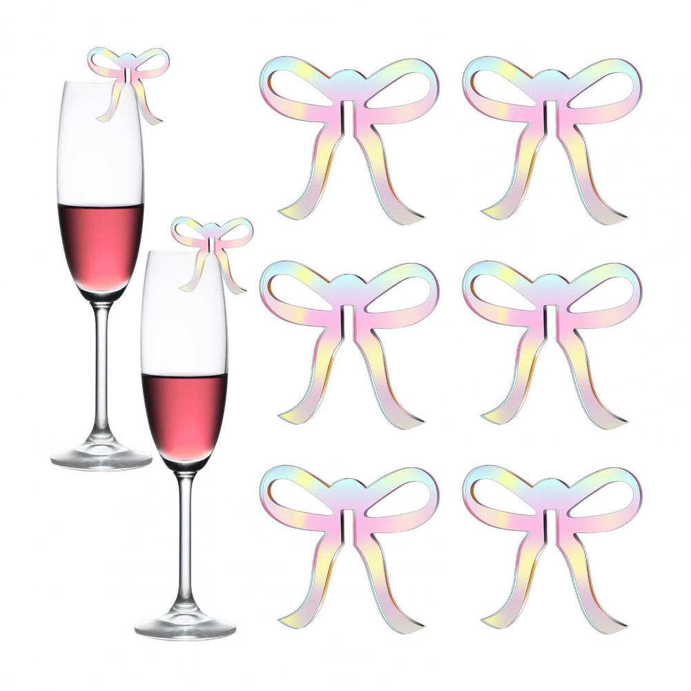 Acrylic Bow Decoration Bow Wine Glass Charms 10pcs Acrylic Bow Drink Tags for Parties Bachelorette Weddings Reusable Wine Glass
