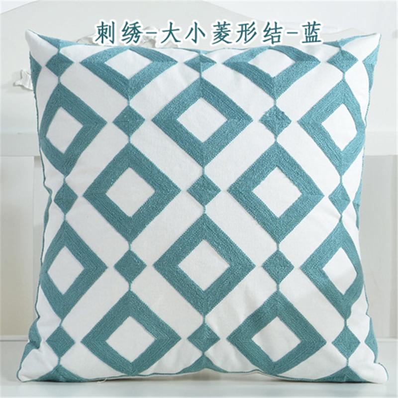 

45x45cm Green Blue Geometric Cotton Embroidery Sofa Cushion Cover Home Living Room Pillow Case Bedroom Decoration
