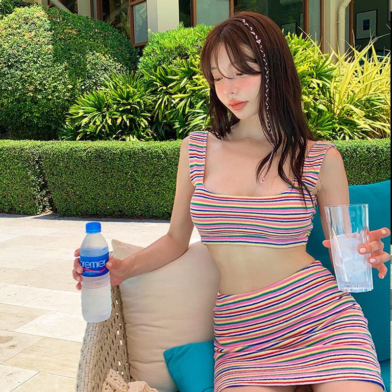 

Women s Striped High-End Slimming Bikini Vest Swimsuit M