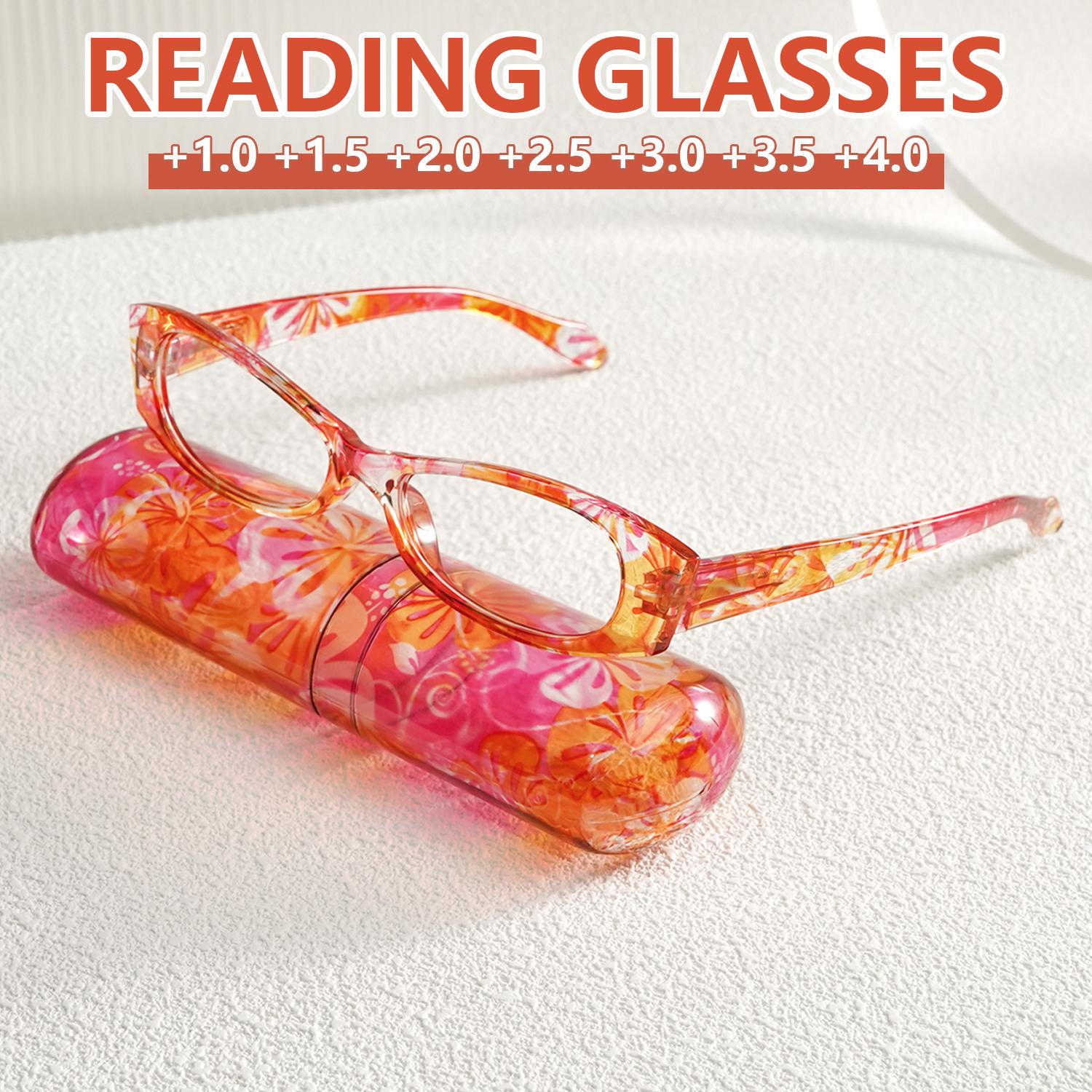 

Очки для чтения с ретро цветочным узором - Тонкие карманные очки для чтения с пеналом-ручкой, Мини-легкие очки для чтения 4.0