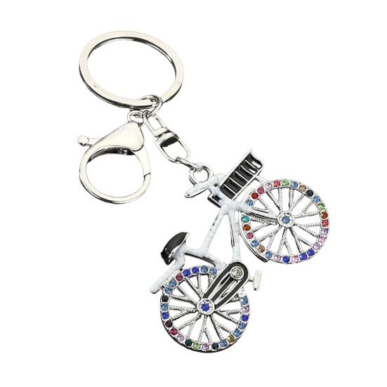 Keychain Pendant Sparkling Rhinestones Bicycle Design Zinc Alloy Key Chain with Lobster Clasp Electroplated Key Holder Backpack Car Accessory