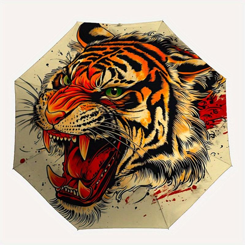 

1pc Tiger Head Design Umbrella - 8-Rib Automatic Open/Close, Fashionable Compact Umbrella for Outdoor Adventures yy250813210