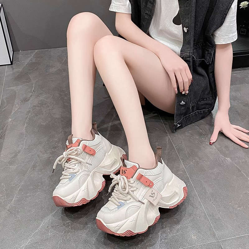 Breathable mesh thick-soled muffin shoes versatile dad shoes women's 2025 new autumn small inner height increase women's shoes