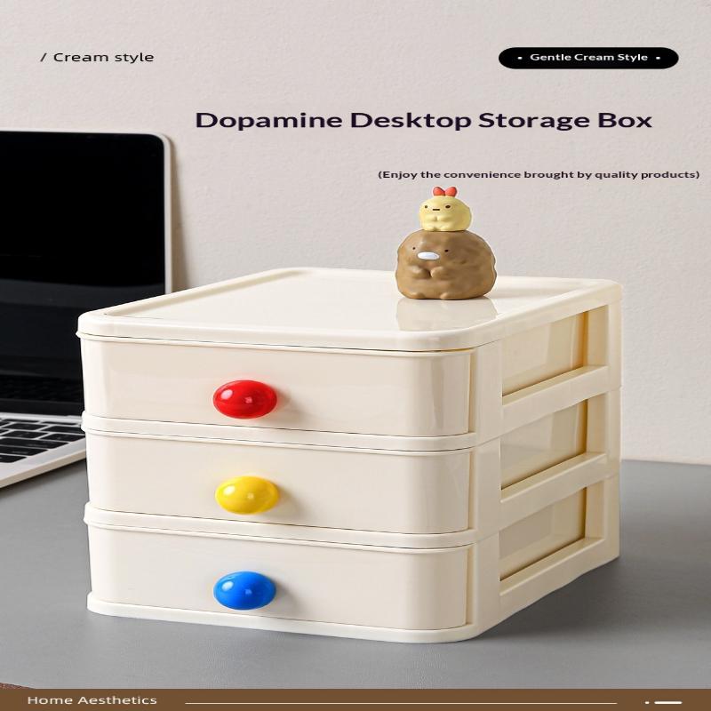 Dopamine Desktop Storage Cabinet Drawer Type Student Desk Stationery Storage Box Hair Tie Hair Clip Jewelry Organizer