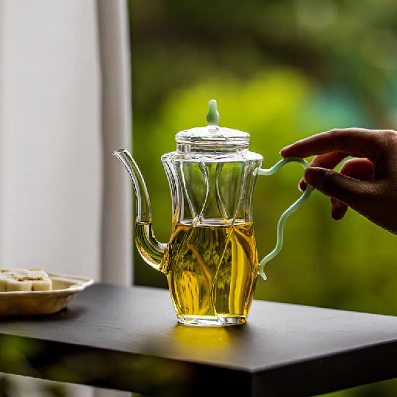 Heat-Resistant Borosilicate Glass Teapot with Green Handle