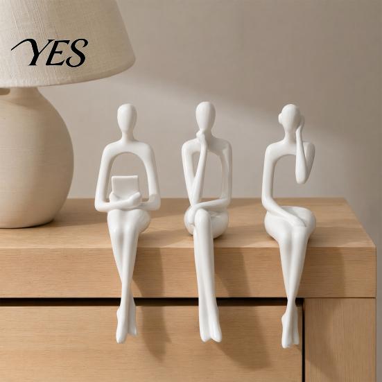 Artistic Home Accent 3Pcs/Set Abstract Human Figurines, 3D Printed Modern Minimalist Art Sculpture, Cabinet Edge Ornament Sitting Figure Statues