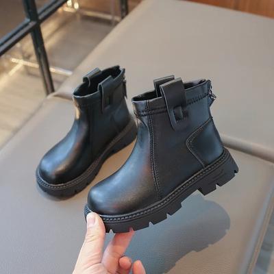 Kids Leather Boots Retro British Style Boys Girls Short Boots Solid Color Versatile 2024 Autumn New Kids Princess Shoes Elegant