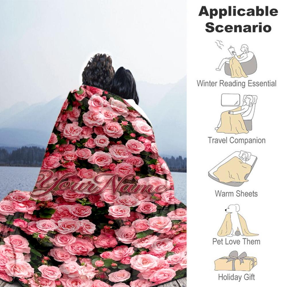 Rose Customize Your Name Blanket Cozy Personalized Blanket Soft Warm Cozy Versatile for Home Decor Nap Chair Bed Ideal for All Seasons