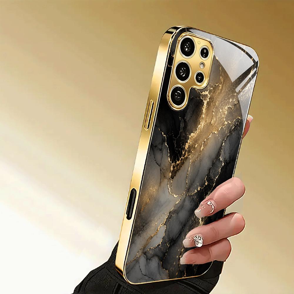 Marble Fluid Texture Tempered Glass Phone Case For Samsung Galaxy S26 S25 S24 S23 S22 Ultra Absorption Anti Drop Back Shell