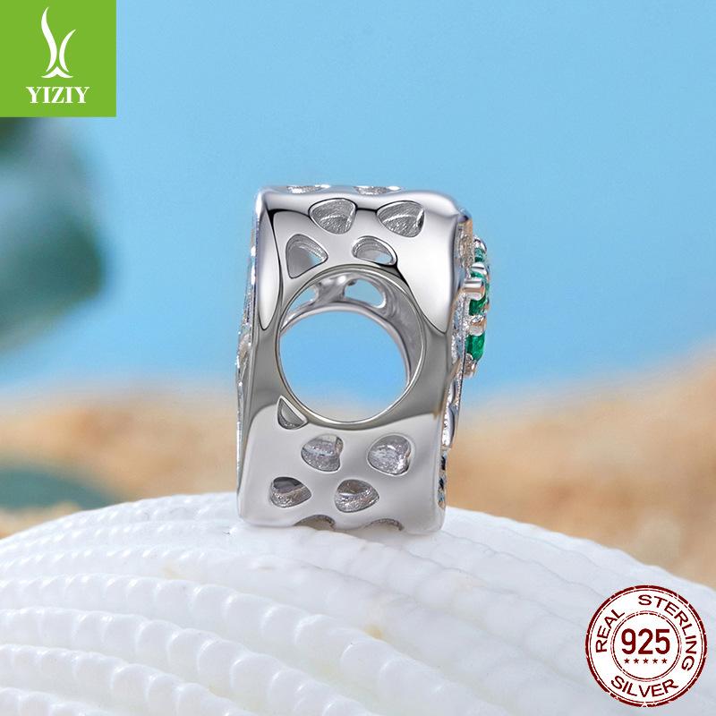 Double-Sided Summer Beach Beaded S925 Silver Diy Bracelet Beads Ocean Wind Coconut Tree Jewelry Accessories