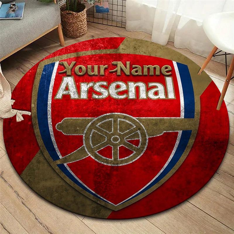 Arsenal F Custom Name Round Area Rug,Carpet Rug for Living Room Bedroom Sofa Playroom Decor,Non-slip Floor Mat