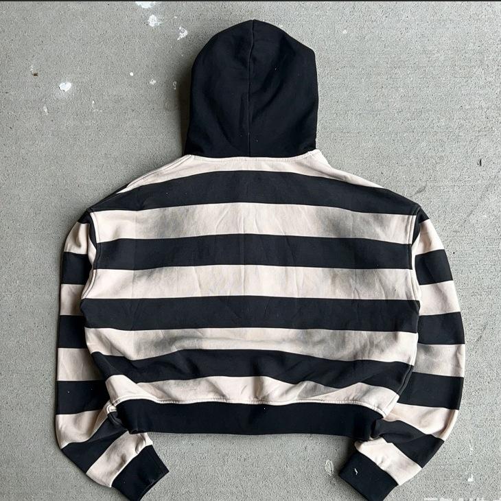 Felpa a righe stampata design retrò europeo e americano personalità di nicchia strada Harajuku maglione unisex nero