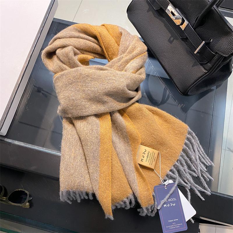 Selected 100 wool scarves women's unisex winter models new color matching warm wool scarves