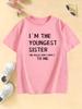Y2k Casual Hoodies Girls' Cute "I'm The Youngest Sister" Graphic Letter Print Kids 's T-shirt Girls Summer Spring Top Tee